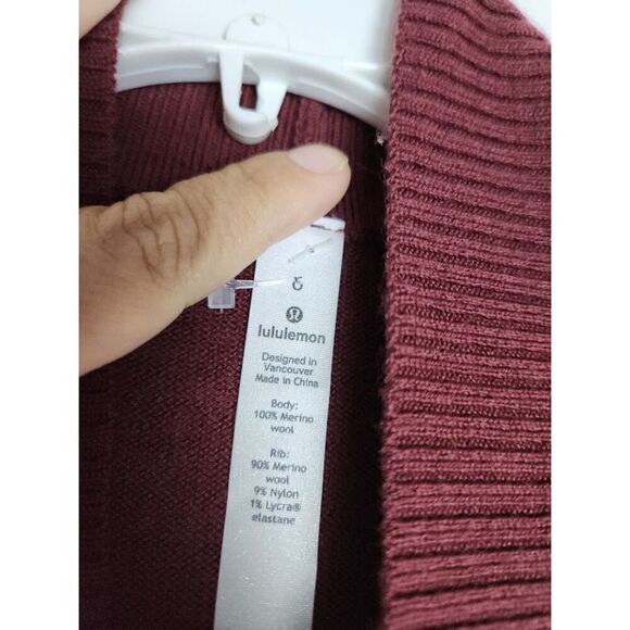 Lululemon "Sit In Lotus" Burgunday Purple 100% Merino Wool Cardigan size 6 - Picture 4 of 10
